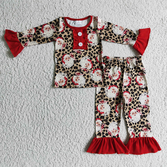 baby girls christmas leopard santa pajamas pants sets