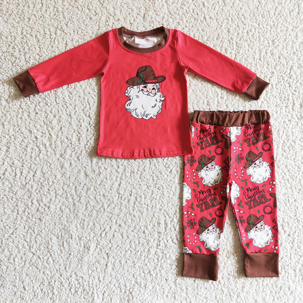 Baby kids Christmas western santa pajamas pants sets