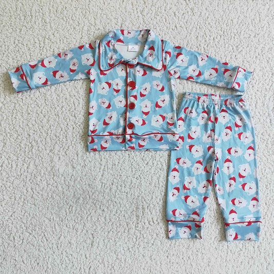 Baby Boys Santa blue color Christmas button up pajamas