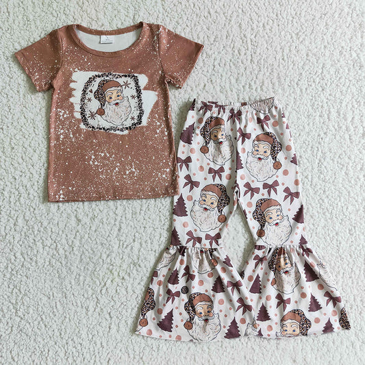 baby girls Christmas santa brown bell pants sets
