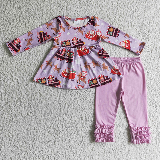 Baby girls purple santa pants clothes sets