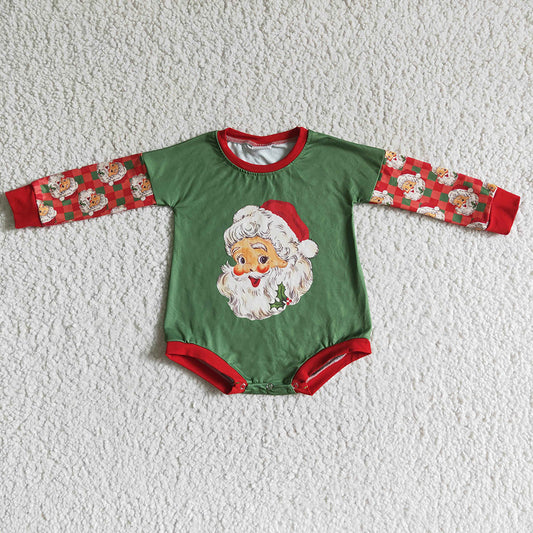 Baby girls Christmas green santa long sleeve rompers