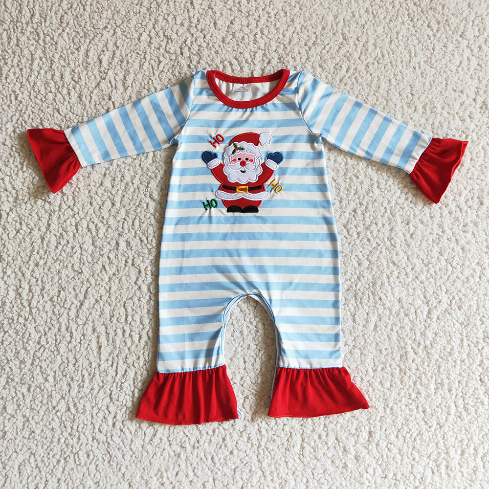 Baby girls Christmas santa blue stripes rompers