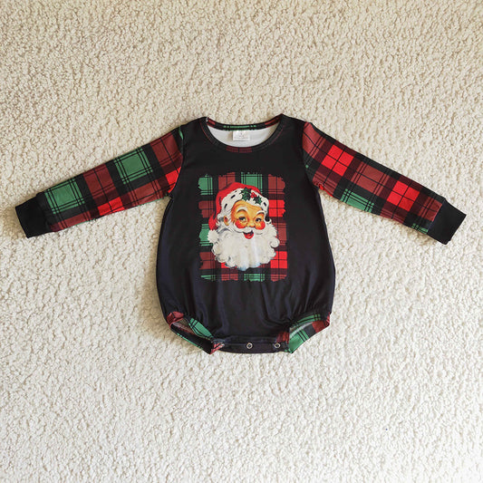 Baby girls santa black red plaid Christmas rompers