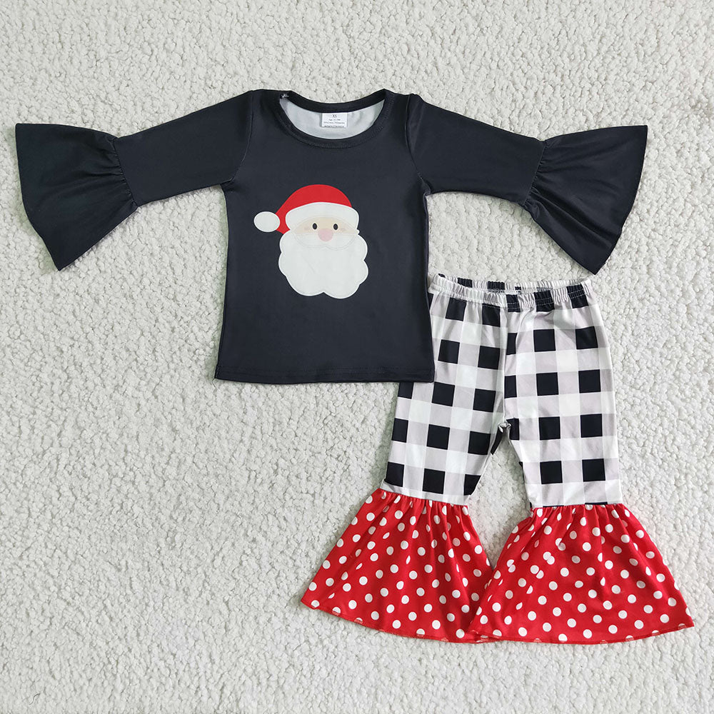 Kids Christmas winter santa plaid bell pants sets