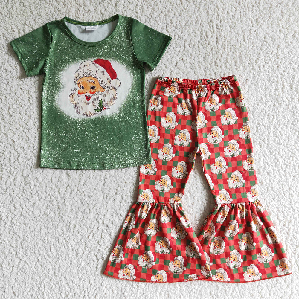 baby girls Christmas santa red bell pants sets