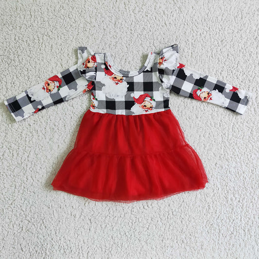 Baby girls black red plaid santa tutu dresses