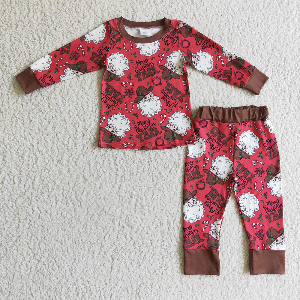 Baby boys Christmas western santa pajamas pants sets