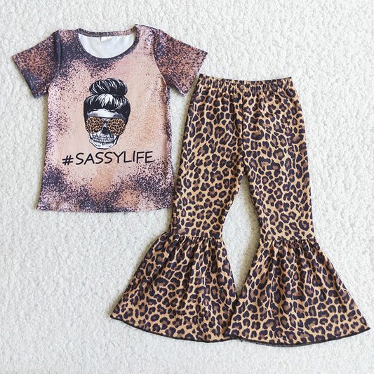 Sassylife leopard bell bottom pants sets