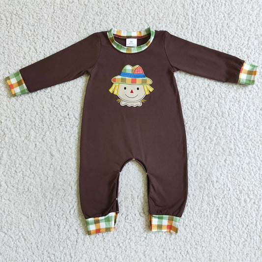 Baby boys fall scarecrow plaid rompers