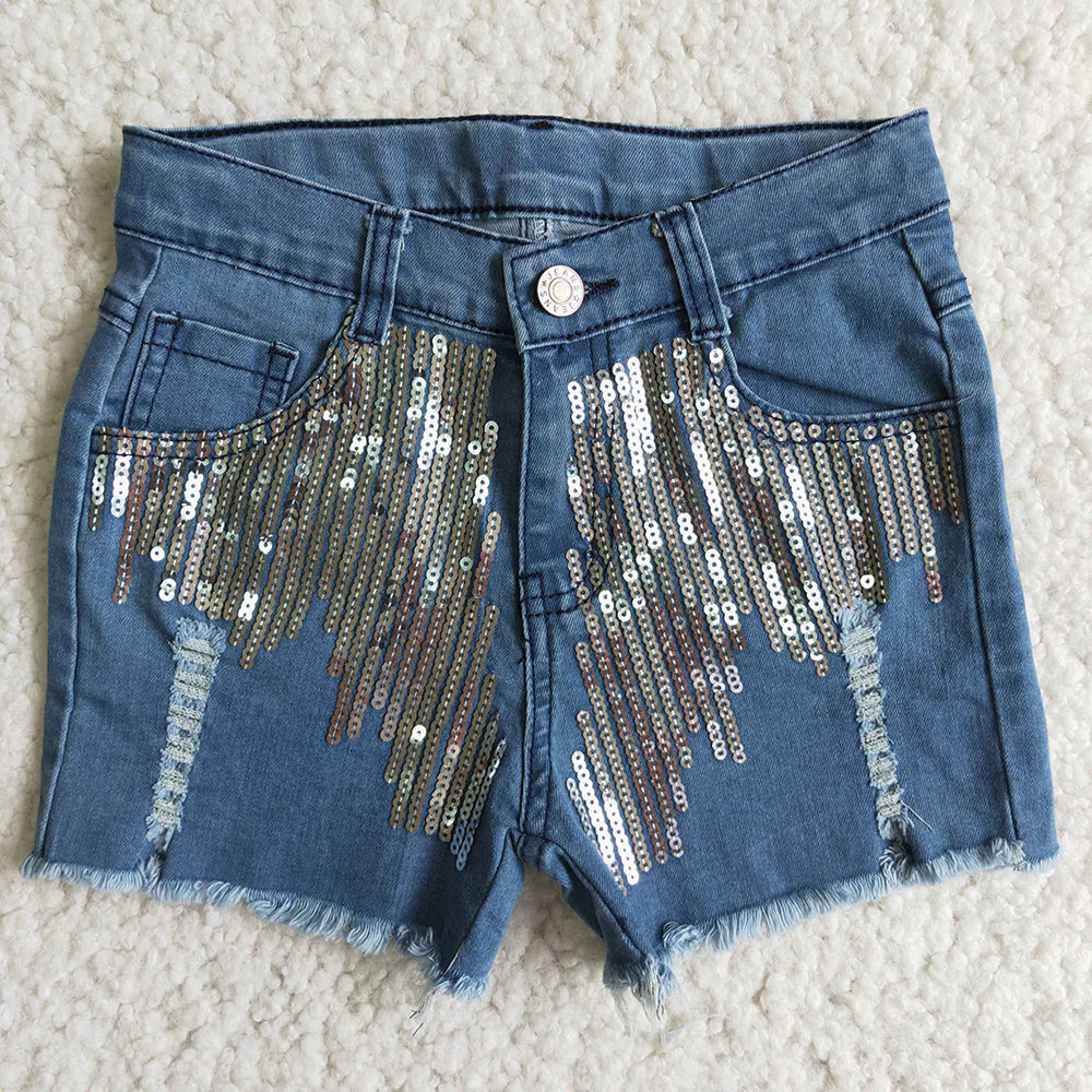 Baby Girls sequin navy denim shorts