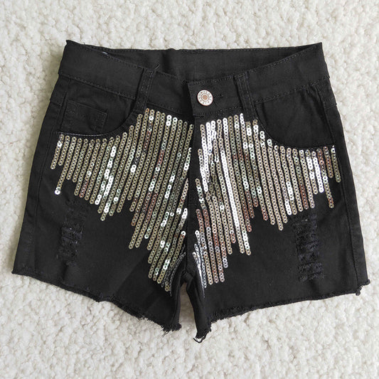 Baby Girls sequin black denim shorts