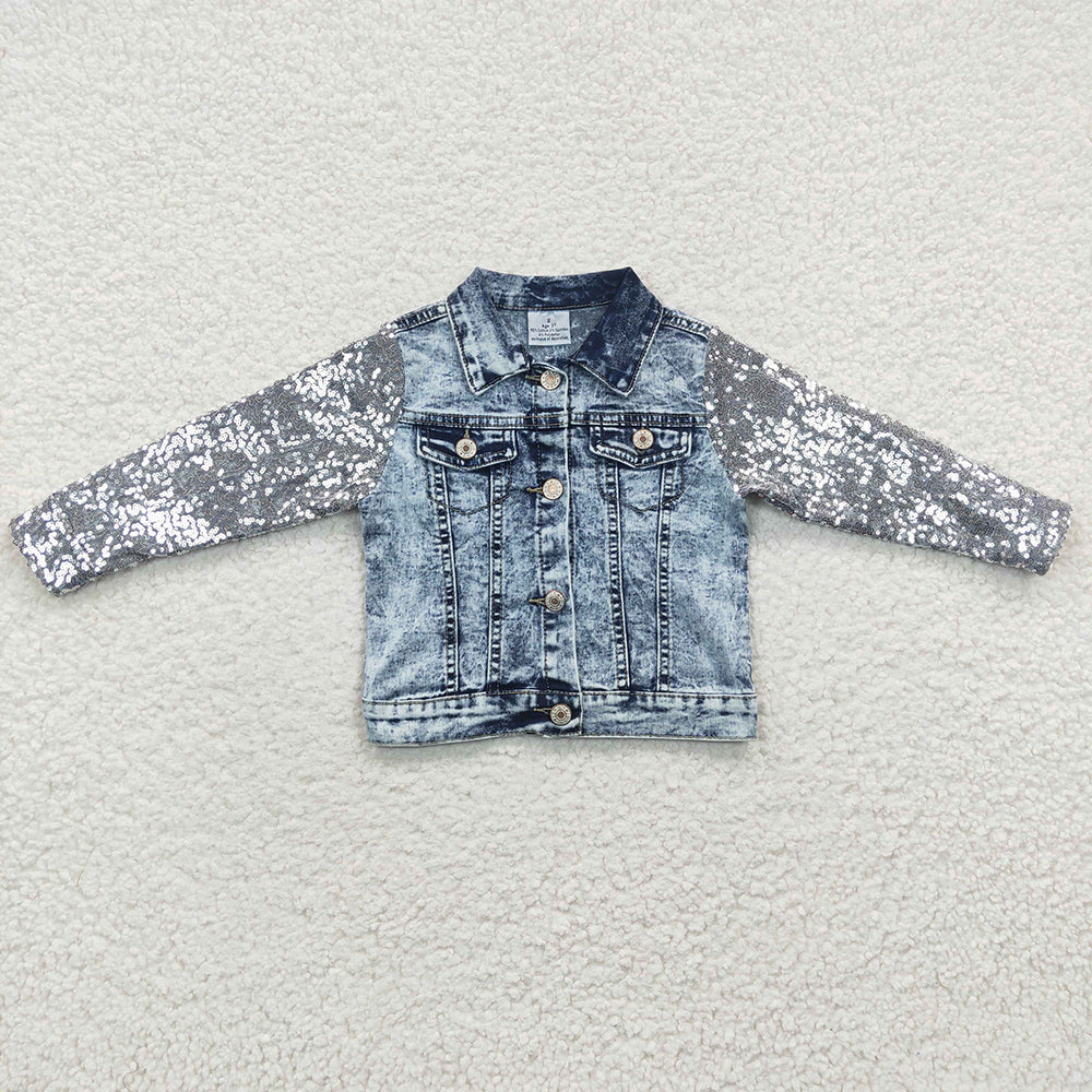 Baby Girls Light Denim Sequin Long Sleeve Jackets Cardigans