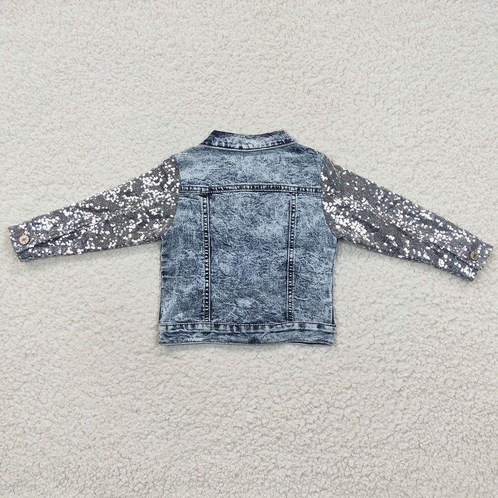 Baby Girls Light Denim Sequin Long Sleeve Jackets Cardigans