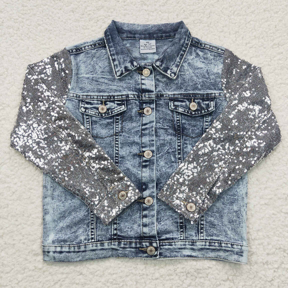 Baby Girls Light Denim Sequin Long Sleeve Jackets Cardigans