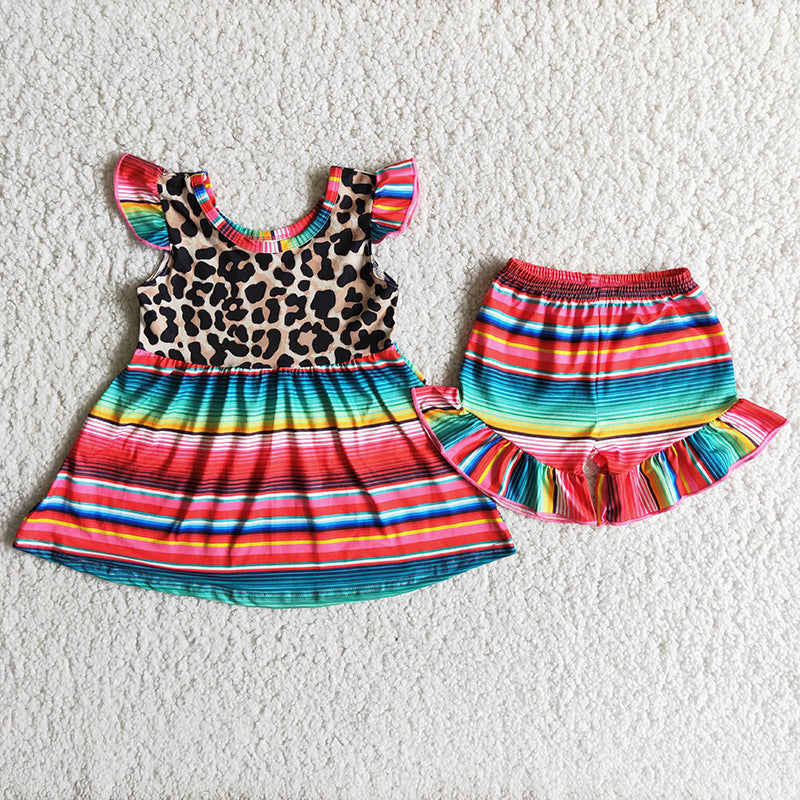 Leopard serape ruffle shorts sets