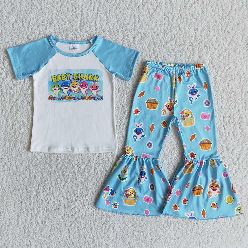 Baby girls shark easter bunny bell pants sets