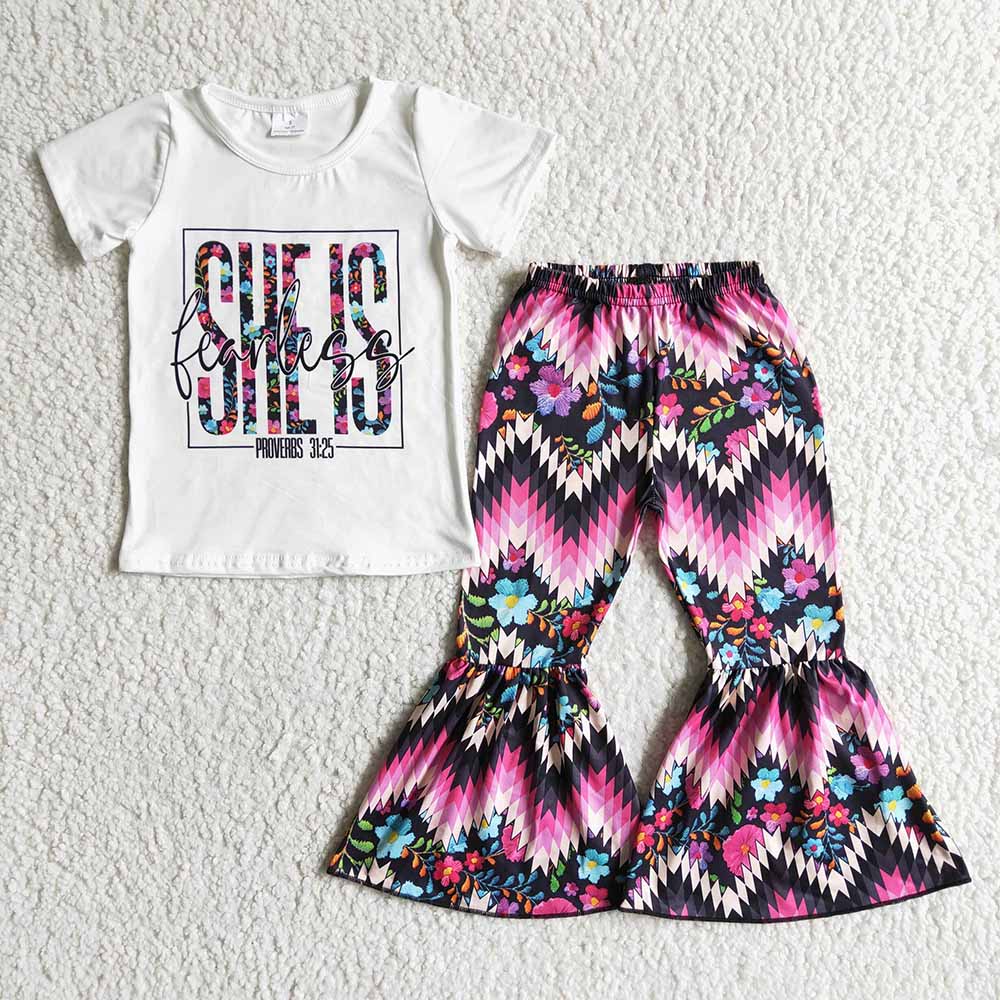 Baby girls western she is fearless aztec bell pants clothing sets