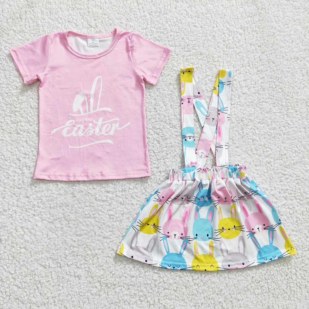 Baby Girls Happy Easter Shirt Suspender Skirts Clothes Sets