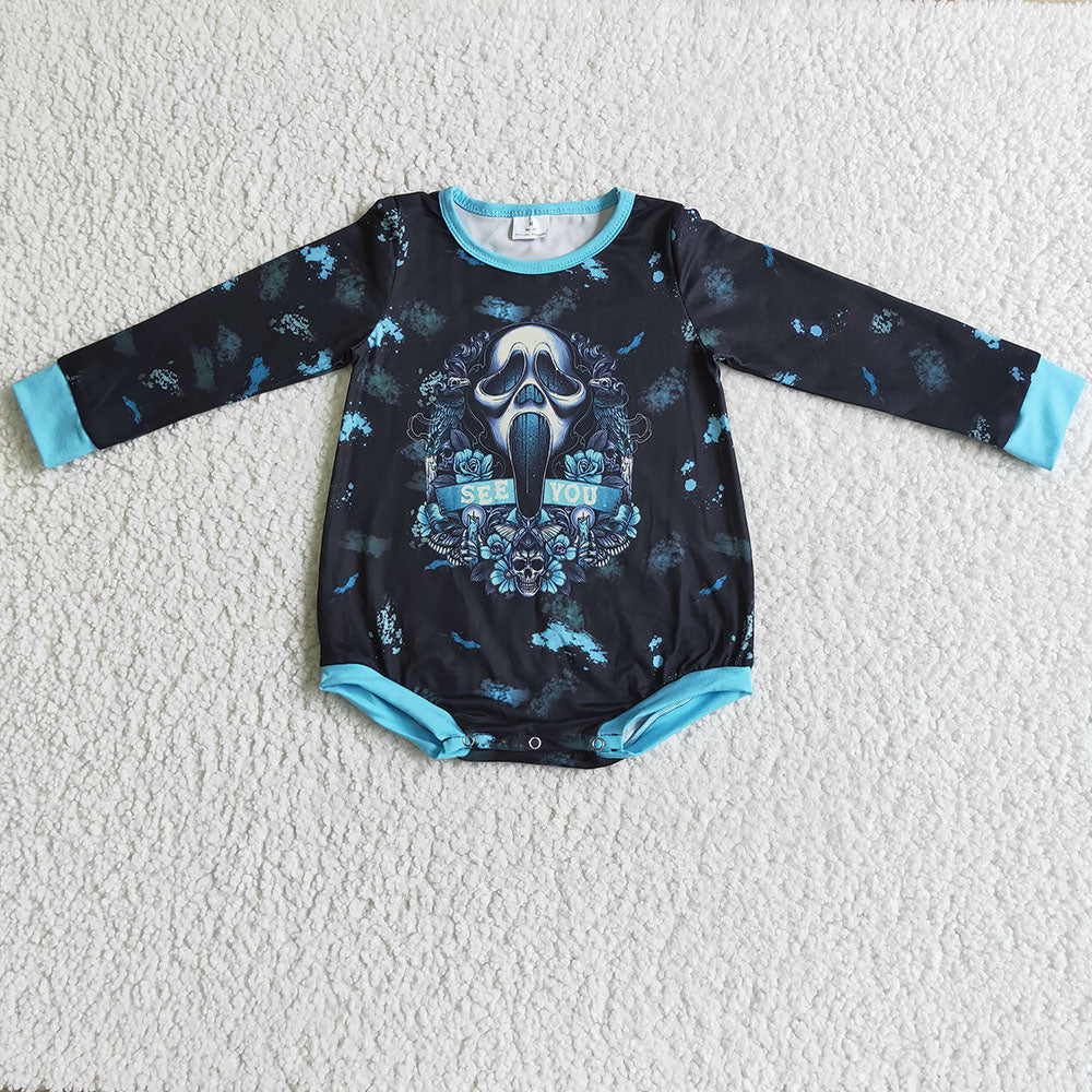 Baby girls Halloween skull blue rompers