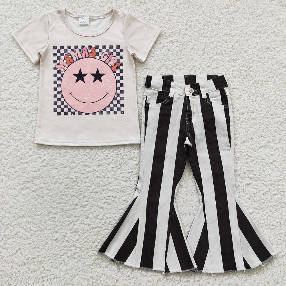 Baby Girls Mama's Girl Black Stripe Bell Denim Pants clothes