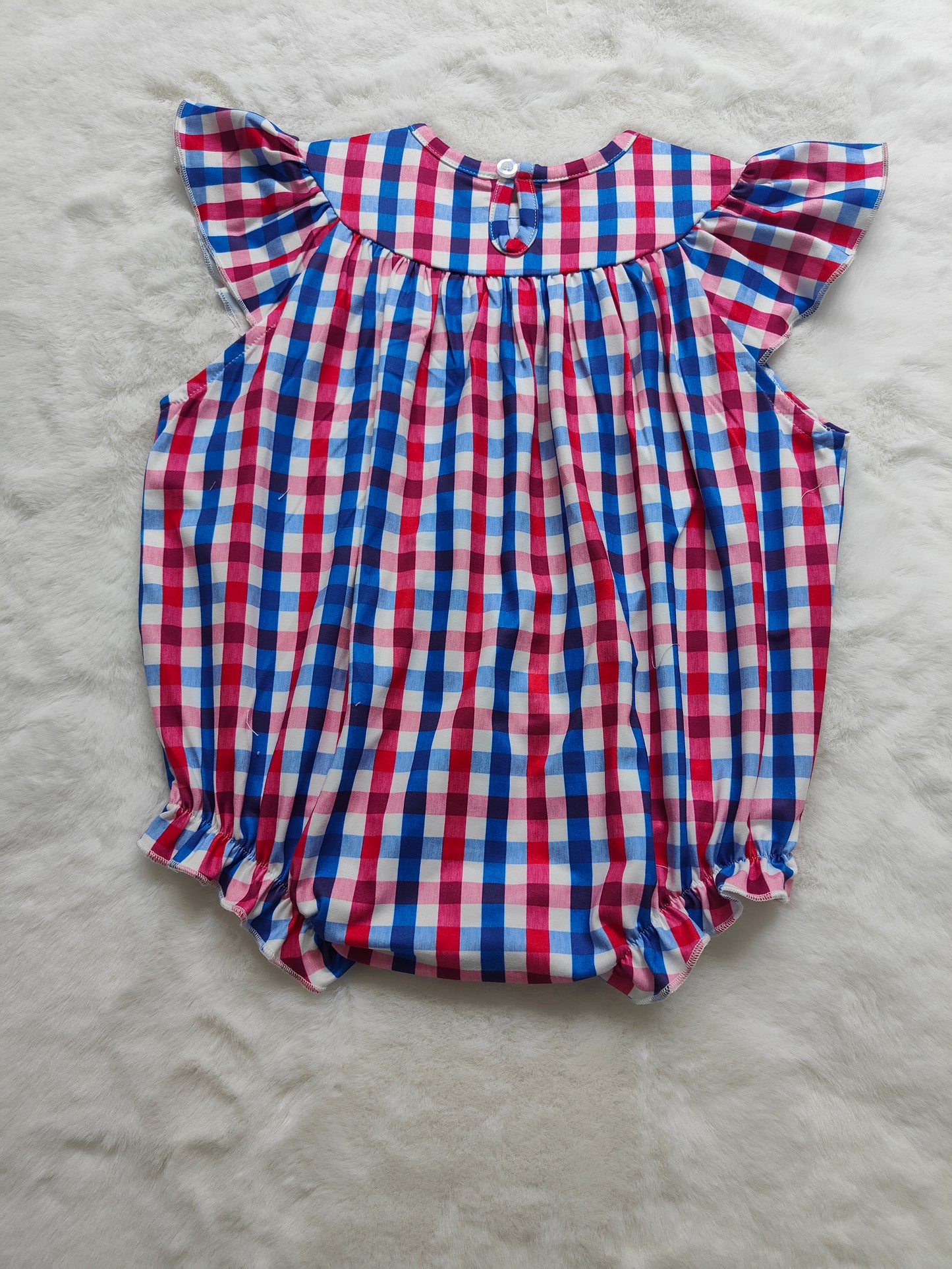 Baby Girls 4th Of July American Flag Gingham Smocked Rompers