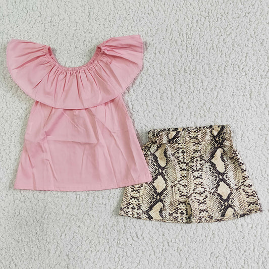 Baby Girls Pink top Snake skin shorts summer clothes sets