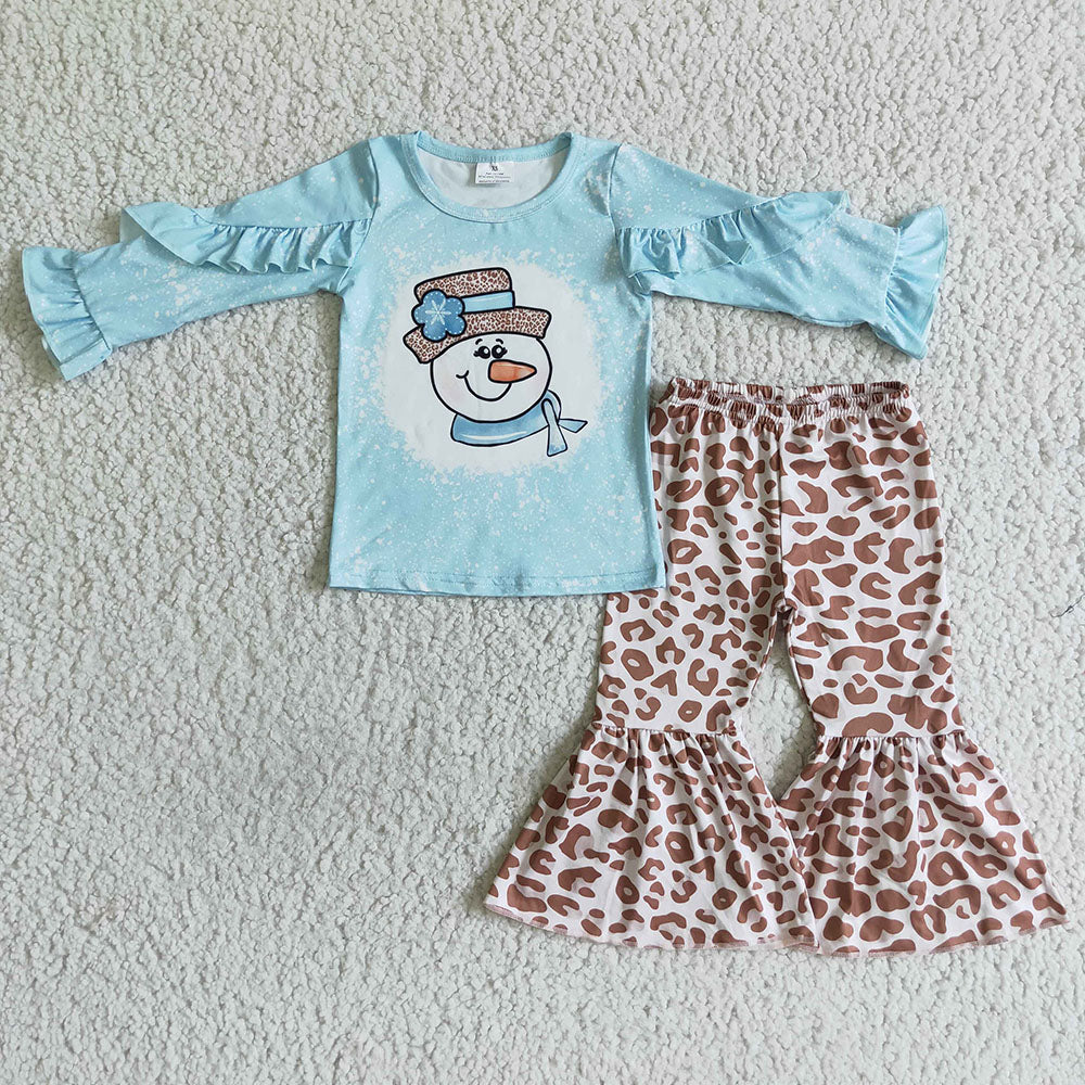 Baby girls Christmas snowman leopard pants clothes sets