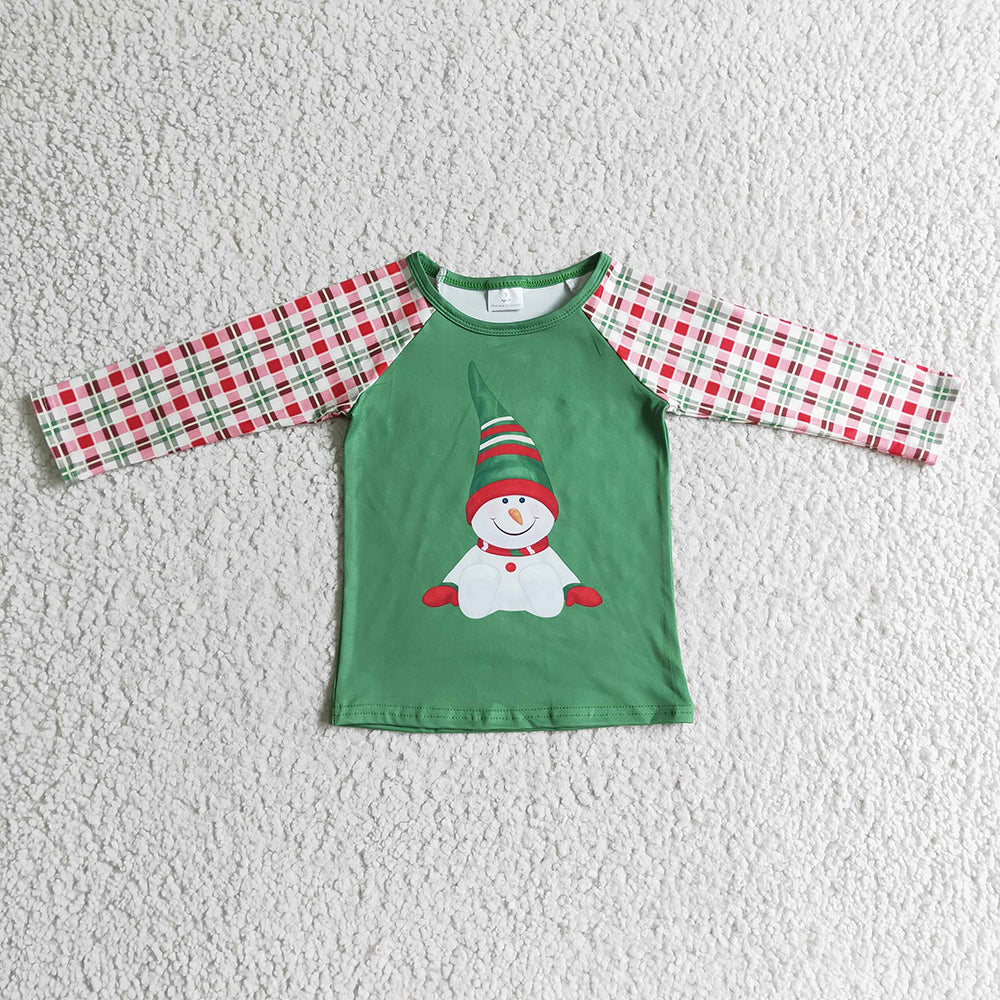 baby girls boys snowman green long sleeve shirts Tops