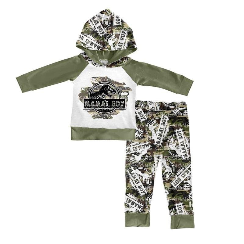 Mama's boy dinosaur hooded pants sets