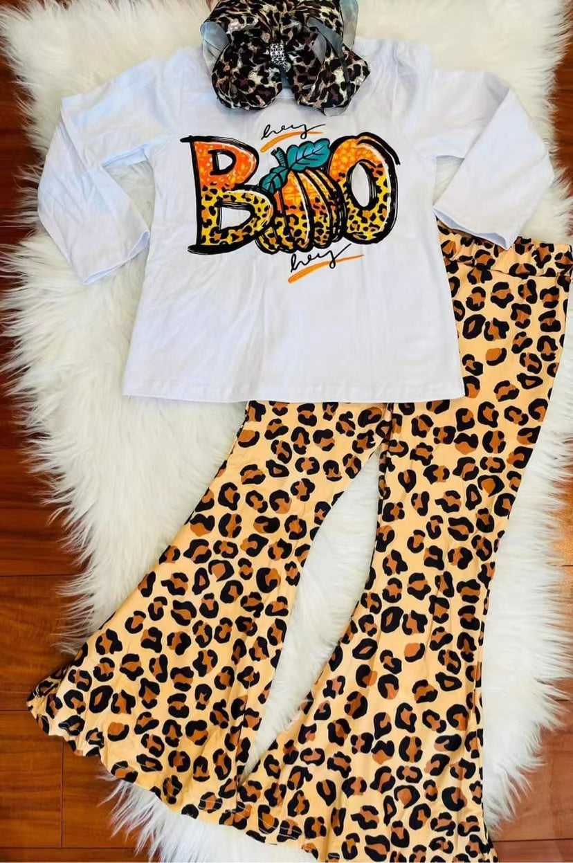 baby girls Halloween boo leopard bell pants sets
