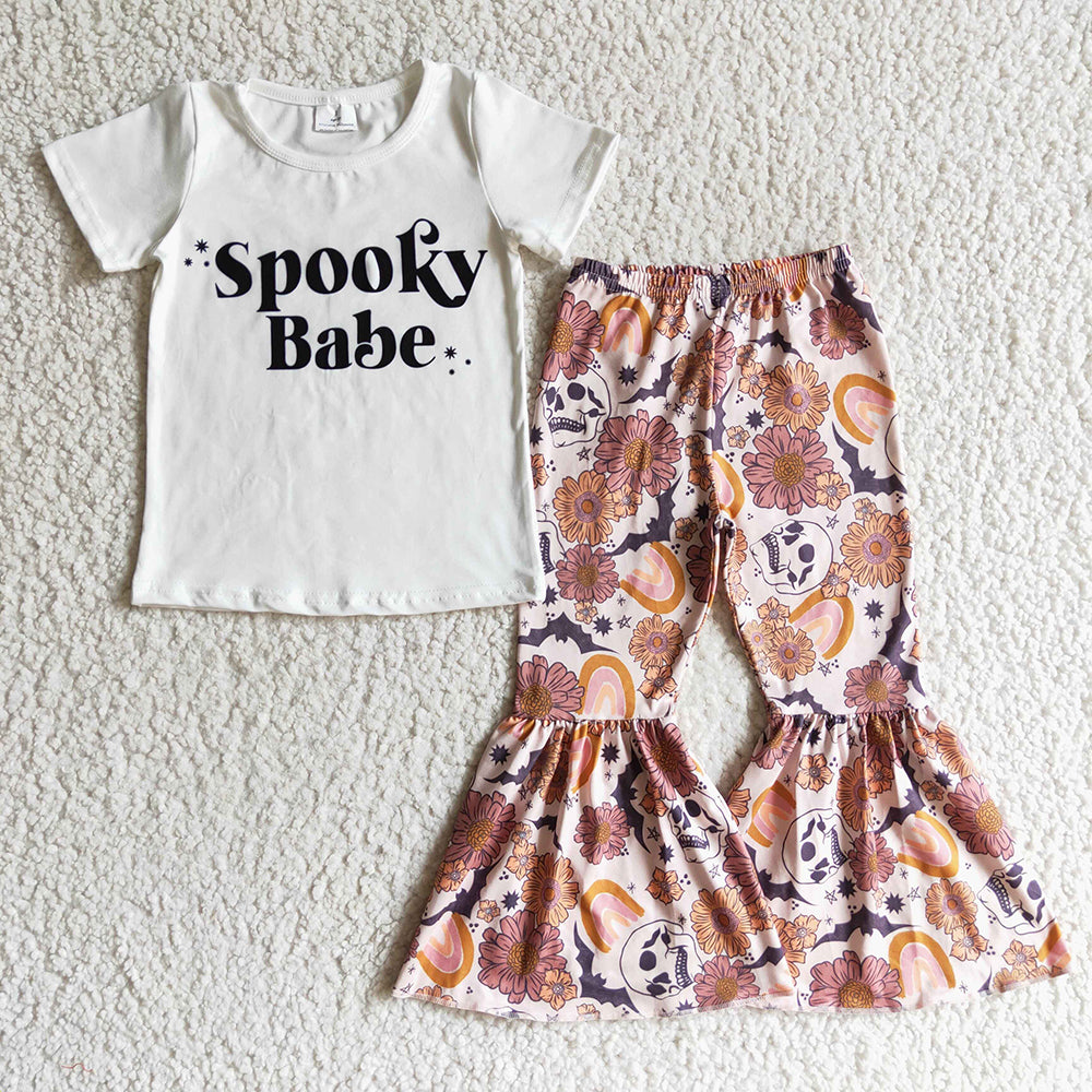 Baby Girls spooky babe rainbow pumpkin bell pants clothes sets
