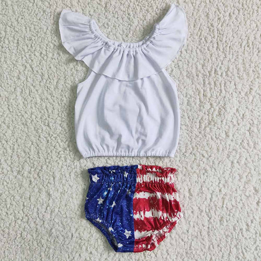 Baby girls 4th of July off shoulder top star bummie sets