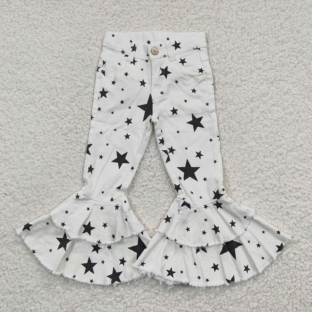 Baby Girls Double Star Ruffle Denim Bell Pants