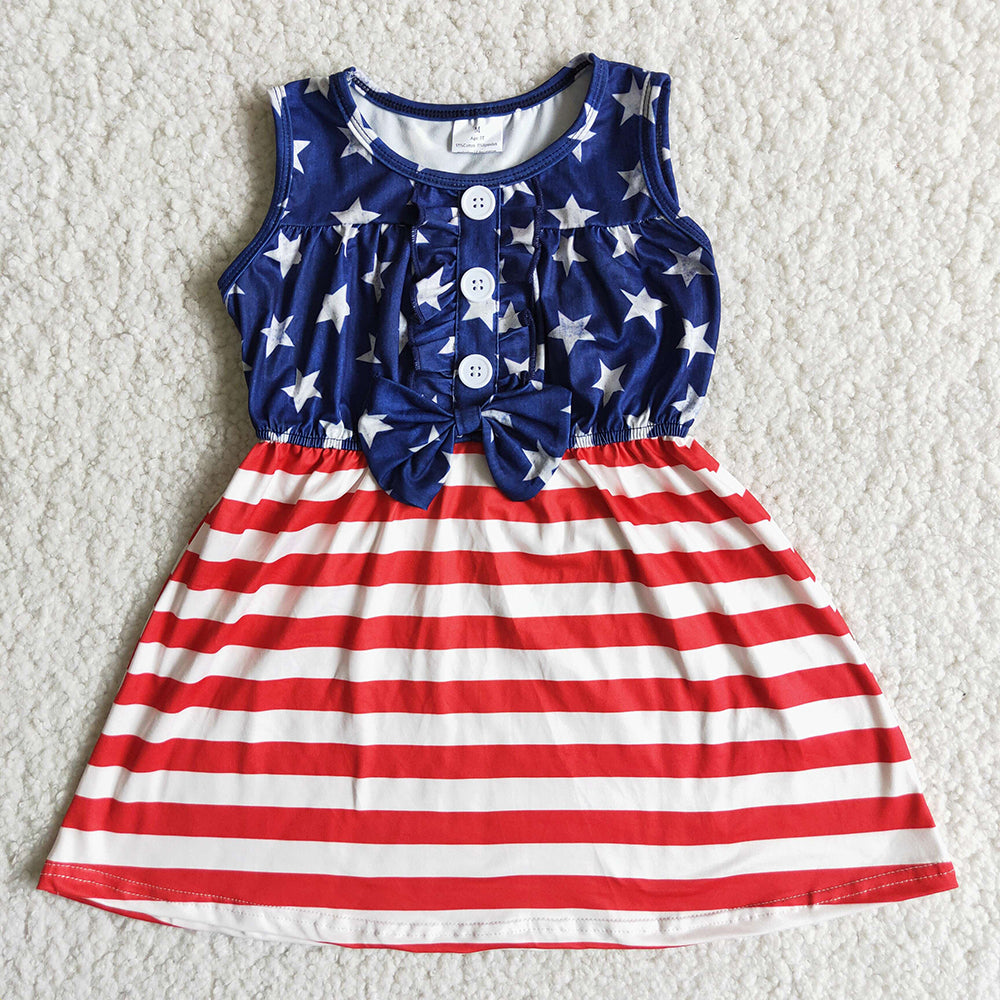 4th of July Star bow knee length dresses