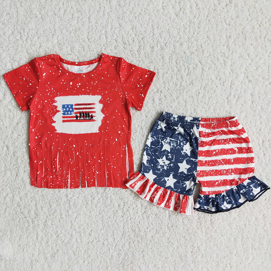 Kids Children patriotic holiday star stripe shorts sets