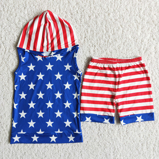 4th of July boys star hoodie shorts sets