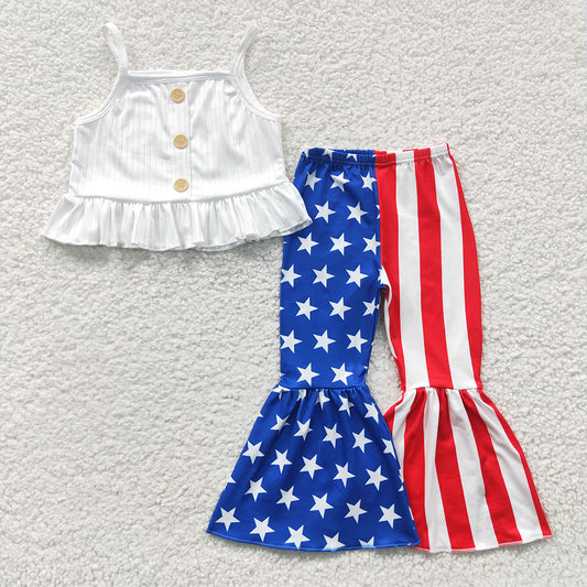 Baby Girls July 4th Strap Top Star Bell Bottom Pants Clothes Sets