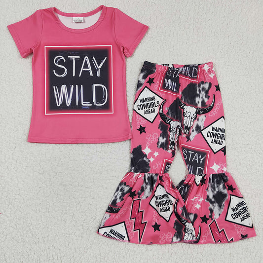 Baby Girls Stay Wild Pink Western Bell Pants Clothes Sets