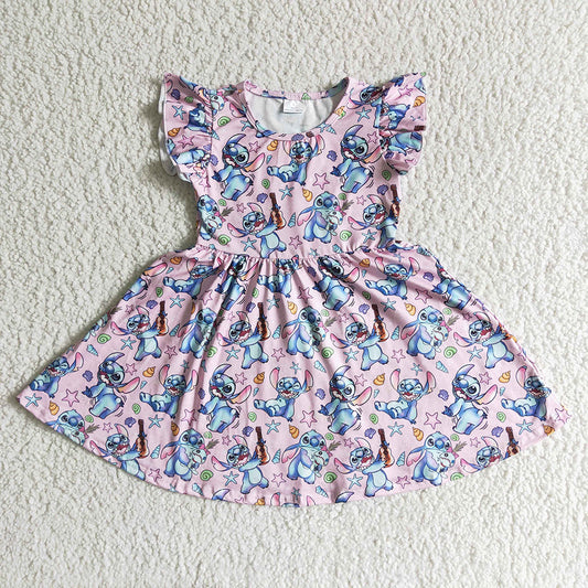 Baby girls cartoon animal lavender knee length summer dresses