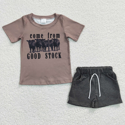 Baby Boys Come From Good Stock Western Summer Cow Shorts Sets