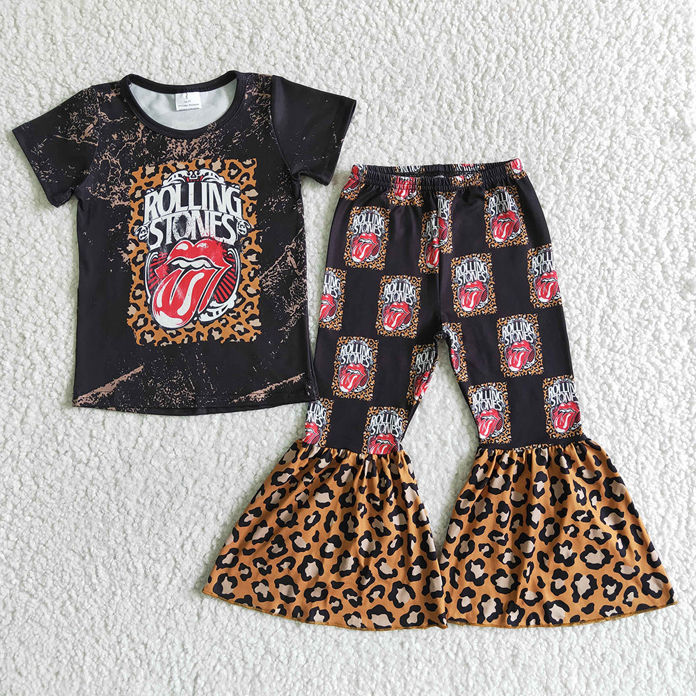 Baby Girls western design fashion black bell pants sets