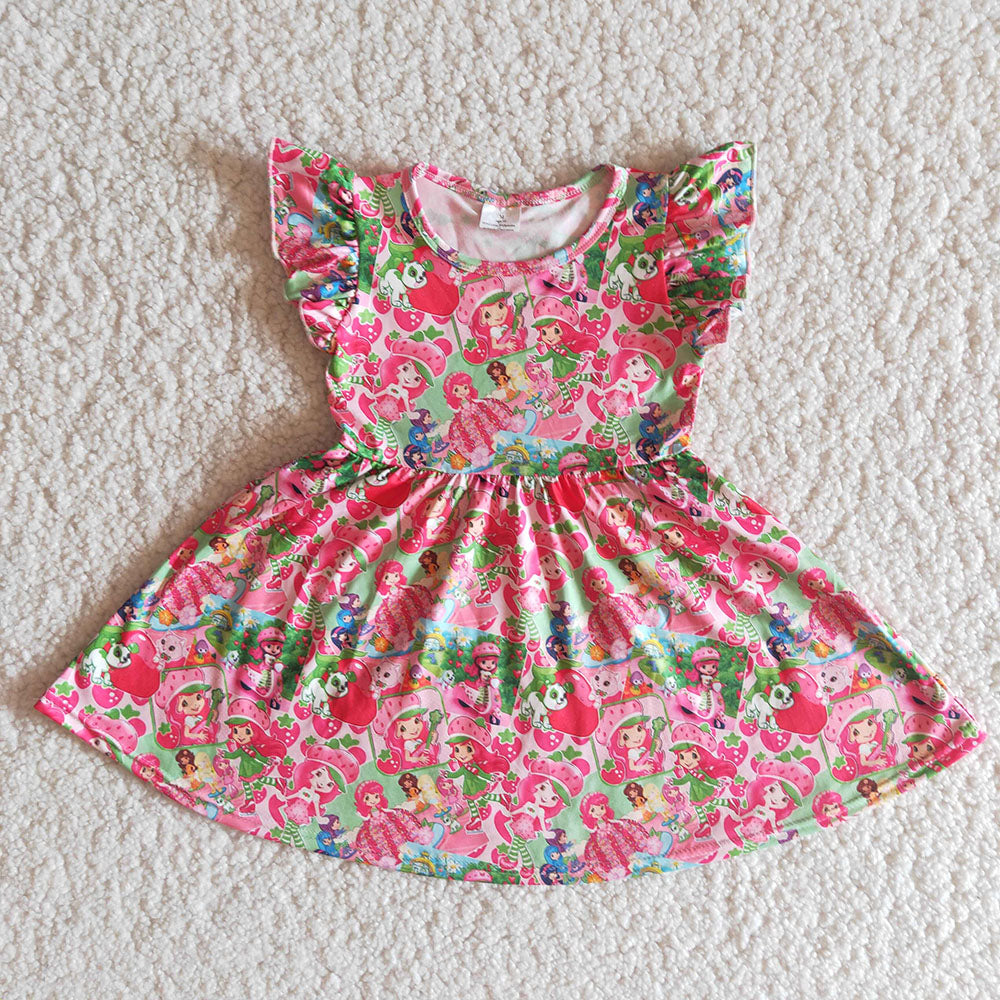 Pink strawberry soft puffy sleeves dress