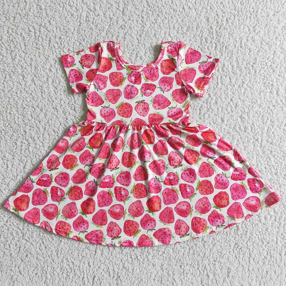 Baby girls summer strawberry short sleeve twirl dresses