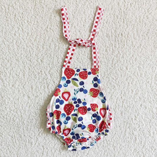 Baby girls summer strawberry halter bubble rompers