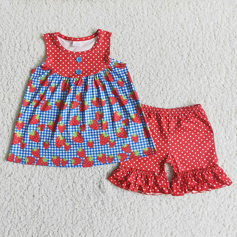 Strawberry dots exquisite ruffles Shorts sets