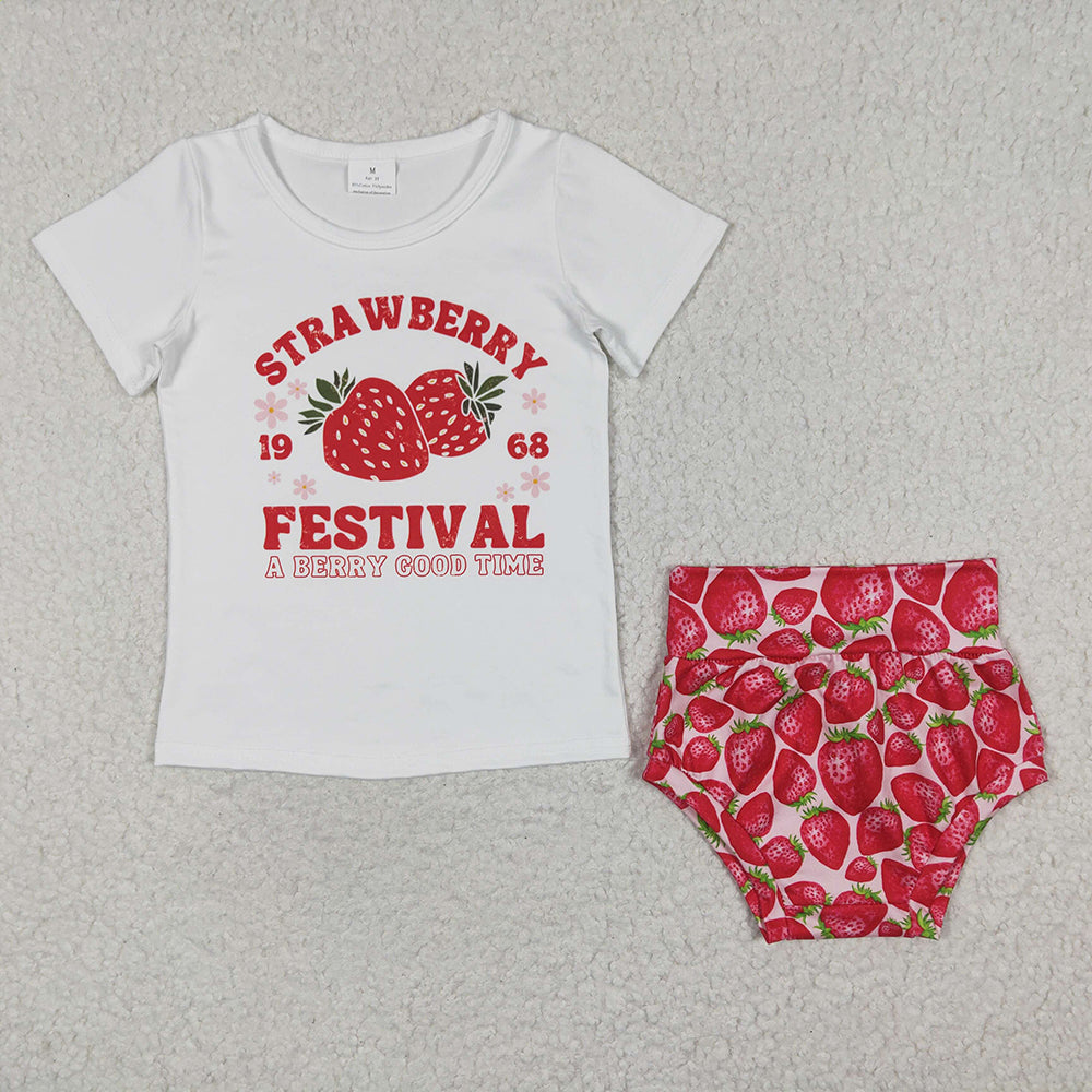 Baby Kids Girls Strawberry Summer Bummie Sets