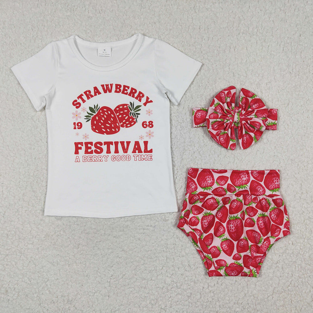 Baby Kids Girls Strawberry Summer Bummie Sets