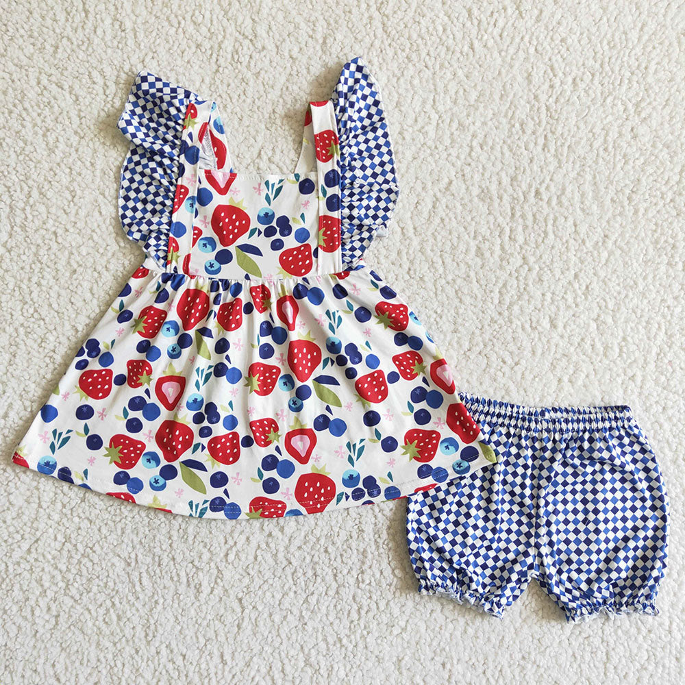 Baby girls strawberry shorts boutique summer outfits sets