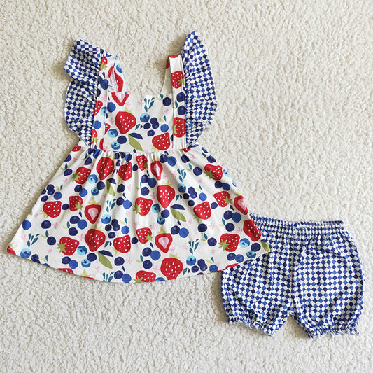 Baby girls strawberry shorts boutique summer outfits sets